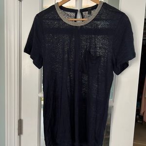 New without tags J Crew Navy Tee with pocket. Beading detail. Size Large